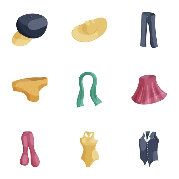 Vrouwelijke mode wea iconen set, cartoon stijl — Stockvector