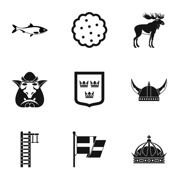 Conjunto de iconos de Vacaciones en Suecia, estilo simple — Vector de stock