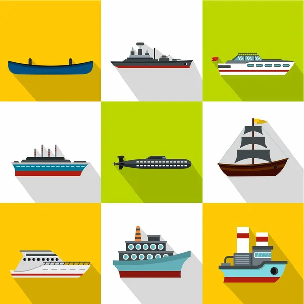 Ship icons set, flat style — Stock Vector