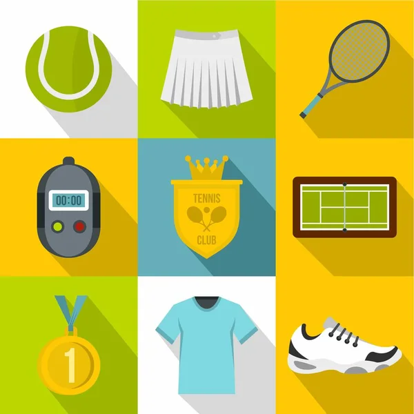 Aktivní tenis ikony set, plochý — Stockový vektor