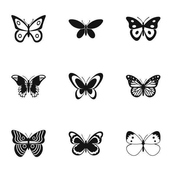 Wezens vlinders iconen set, eenvoudige stijl — Stockvector