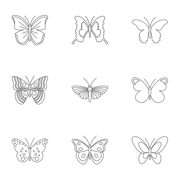 Conjunto de iconos de mariposas de insectos, estilo de contorno — Vector de stock