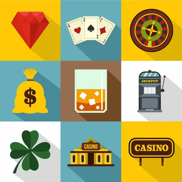 Conjunto de ícones de jogos de cassino, estilo plano — Vetor de Stock