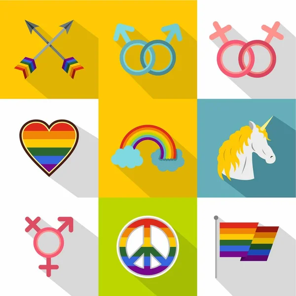 Culture Ensemble d'icônes LGBT, style plat — Image vectorielle