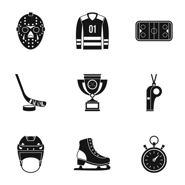 Hockey game icons set, simple style — Stock Vector