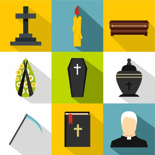 Conjunto de iconos funerarios, estilo plano — Archivo Imágenes Vectoriales