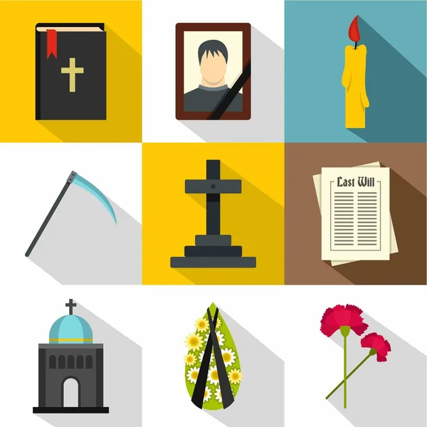 Muerte de la persona iconos conjunto, estilo plano — Archivo Imágenes Vectoriales