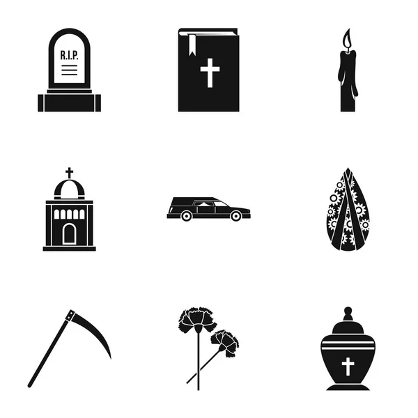Funeral icons set, simple style — Stock Vector