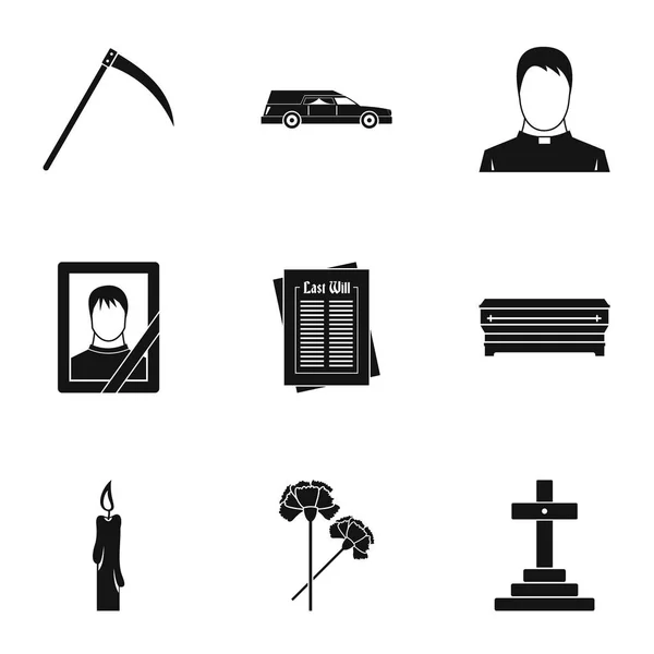 Begrafenis iconen set, eenvoudige stijl — Stockvector