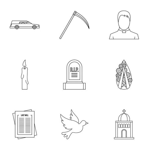 Ensemble d'icônes de sépulture, style contour — Image vectorielle