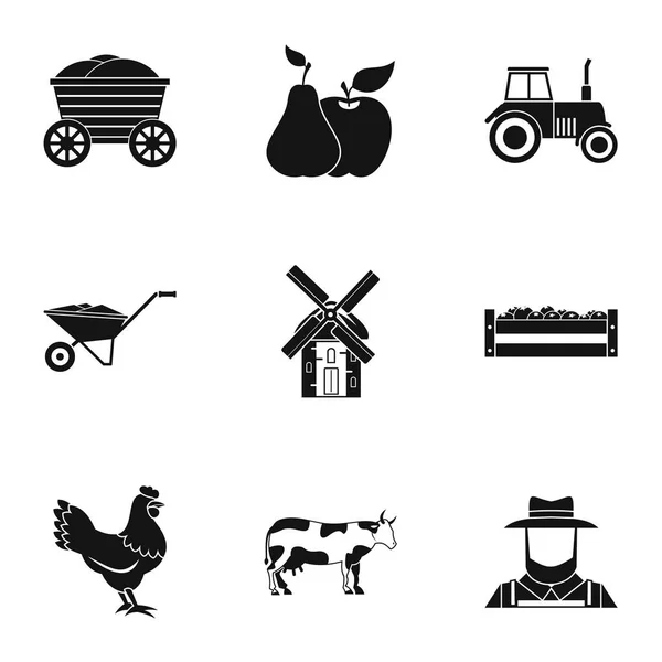 Bauernhof-Symbole gesetzt, einfacher Stil — Stockvektor