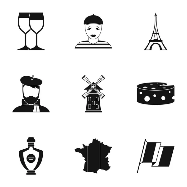 Fique na França conjunto de ícones, estilo simples — Vetor de Stock