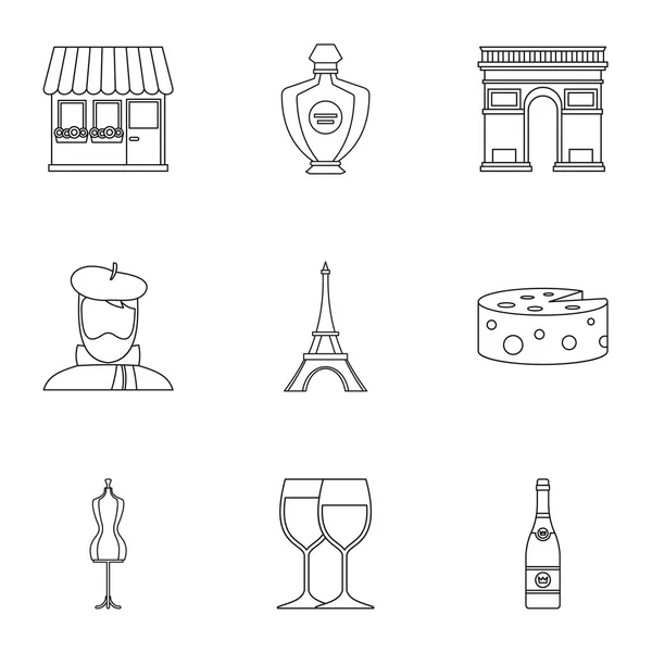 Conjunto de iconos de France Republic, estilo de esquema — Vector de stock