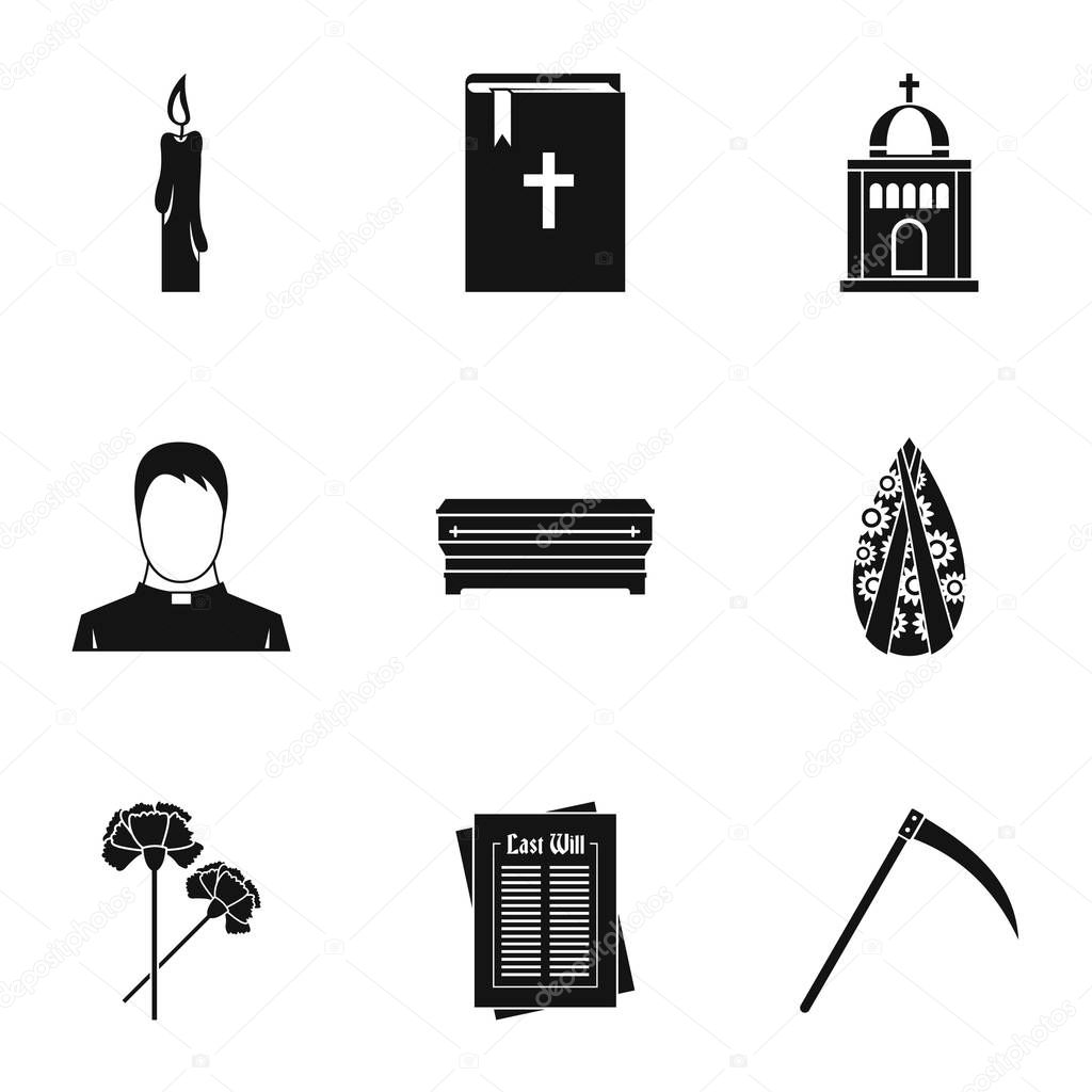 Funeral services icons set, simple style