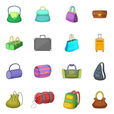 Farklı bagage Icons set, karikatür tarzı
