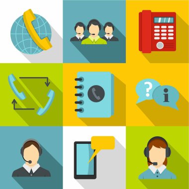 Destek Icons set, düz stil