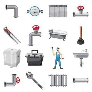 Tesisatçı öğeleri Icons set, karikatür tarzı