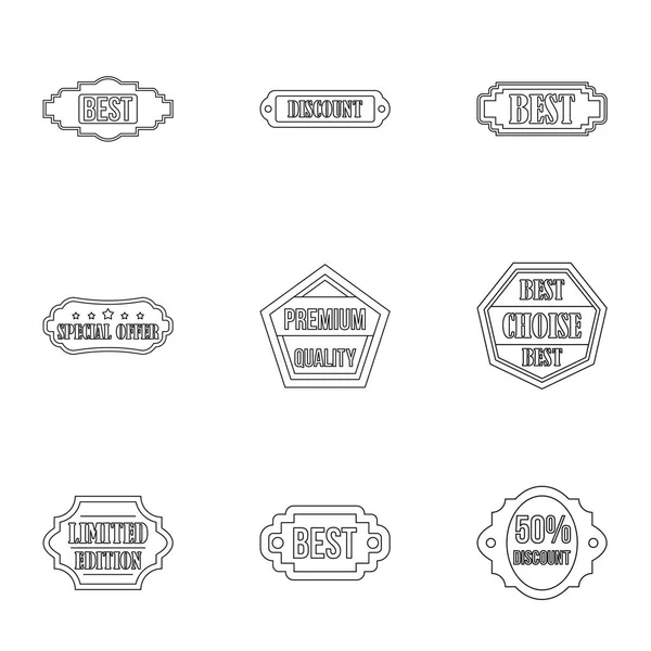 Badge icons set, outline style — Stock Vector