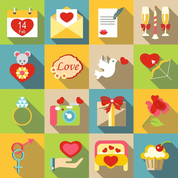 Saint Valentine Icons set, düz stil semboller