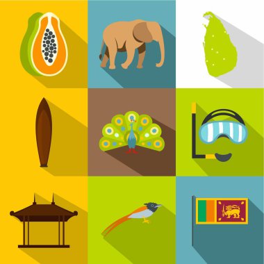 Sri Lanka Icons set, düz stil tatil