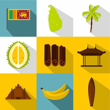 Sri Lanka Icons set, düz stil turizm