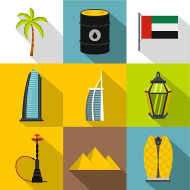 BAE Icons set, düz stil turizm