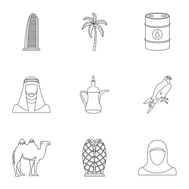BAE ülke Icons set, anahat stili
