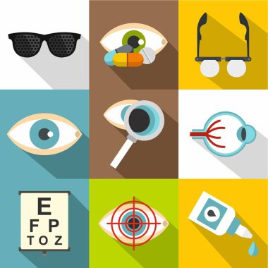 Oftalmoloji Icons set, düz stil