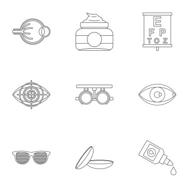 Göz sınav Icons set, anahat stili