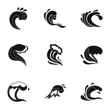 Wave icons set, simple style