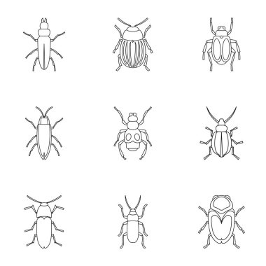 Sipariş coleoptera Icons set, anahat stili
