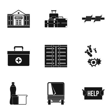 Mülteciler Icons set, basit tarzı