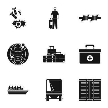 İnsanlar mülteciler Icons set, basit tarzı
