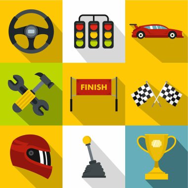 Hızı araba Icons set, düz stil