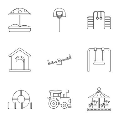 Çocuk eğlence Icons set, anahat stili