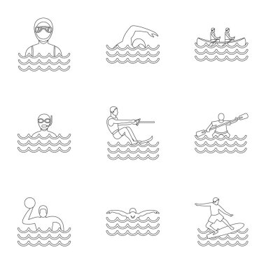 Su kalış Icons set, anahat stili