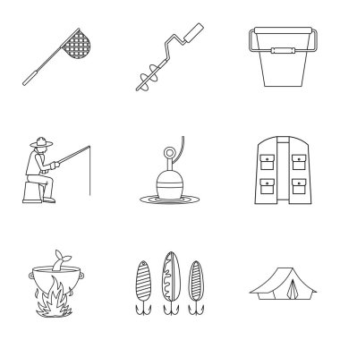 Balık Icons set için avcılık, anahat stili