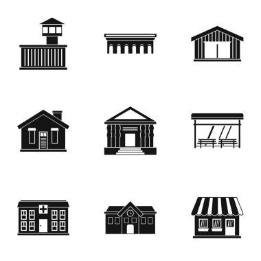 Şehir Kamusal binalar Icons set, basit tarzı