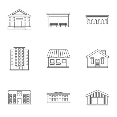 Şehir Icons set, anahat stili inşaatı