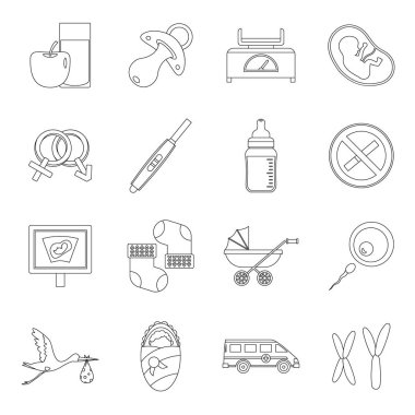 Gebelik sembolleri Icons set, anahat stili