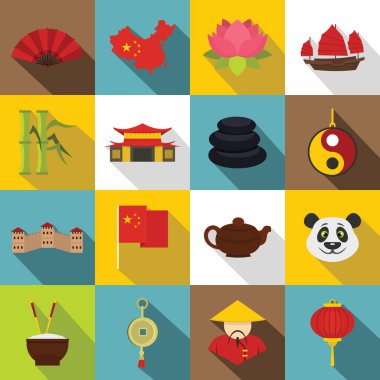 Çin seyahat etmek simge simgeler kümesi, stil düz