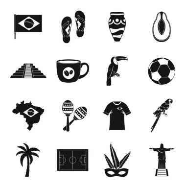 Brezilya seyahat sembolleri Icons set, basit tarzı