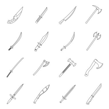 Çelik silah sembolleri Icons set, anahat stili