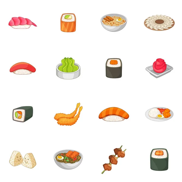 Japans eten iconen set, cartoon stijl — Stockvector