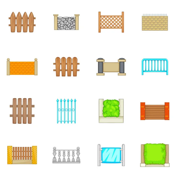 Fencing modules icons set, cartoon style — Stock Vector