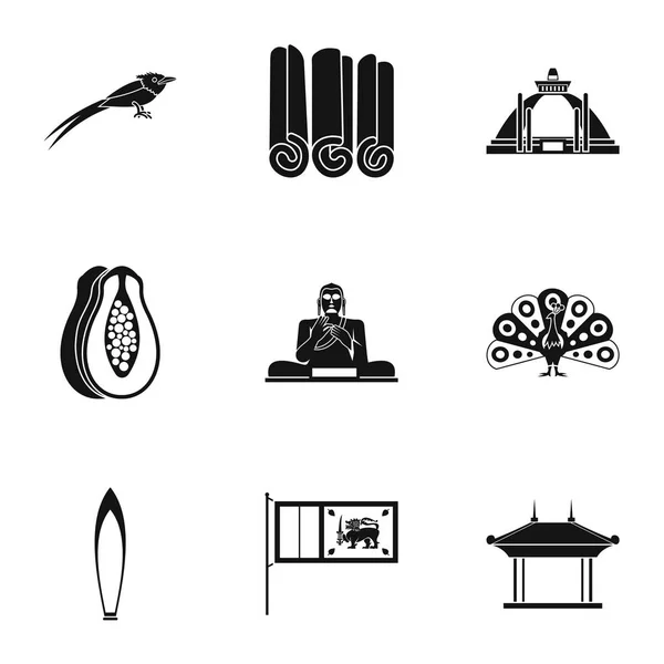 Pays Sri Lanka icônes ensemble, style simple — Image vectorielle