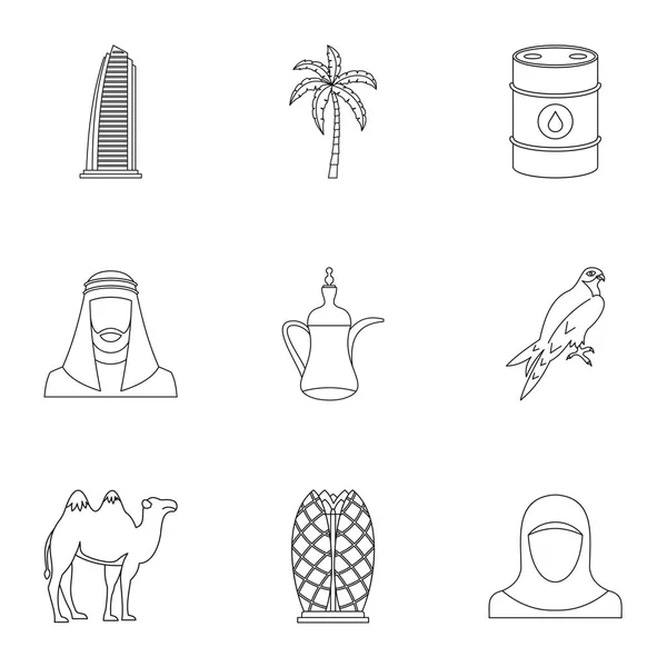 Conjunto de ícones do país dos Emirados Árabes Unidos, estilo esboço — Vetor de Stock