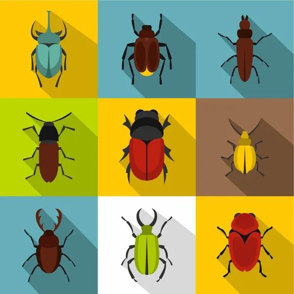 Species of beetles icons set, flat style — Stock Vector