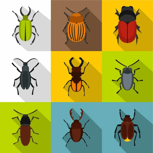 Order coleoptera icons set, flat style — Stock Vector