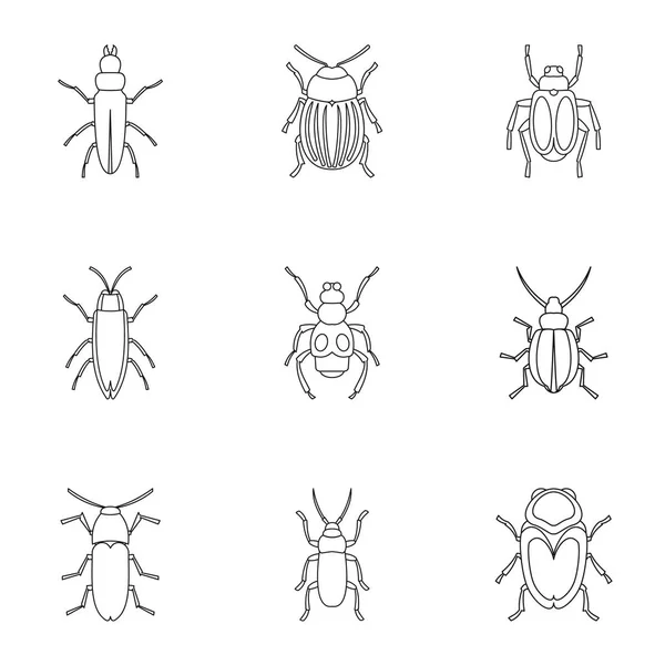 Commandez coleoptera icônes ensemble, style de contour — Image vectorielle